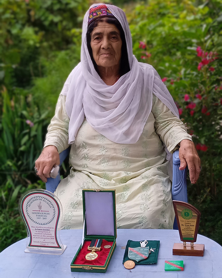 Siramdam Begum with her collection of awards and medals