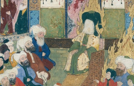 "Prophet Muhammad Preaching", Folio from a Maqtal-i Al-i Rasul of Lami'i Chelebi, late 16th c. Image credit: Met Museum.