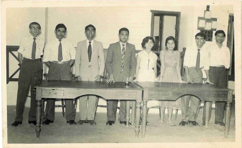 The management committee of the Ismaili Youth League.    Professor Topan is fourth from left, with the prize cup for debating